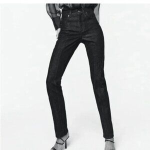 Zara The Panelled Slim High Rise Black Jeans Size 0